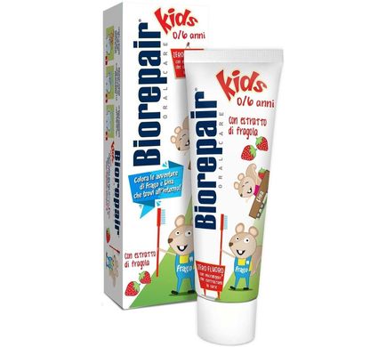 Зубна паста для дітей Bio Repair Веселе мишеня Kids від 0 до 6 років з полуницею