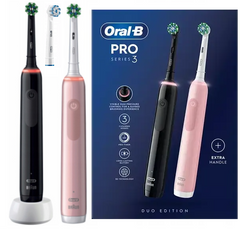 Набір зубних щіток Braun Oral-B Pro 3 3900N Cross Action Black+Pink 3 насадки в комплекті (D505.533.3H)